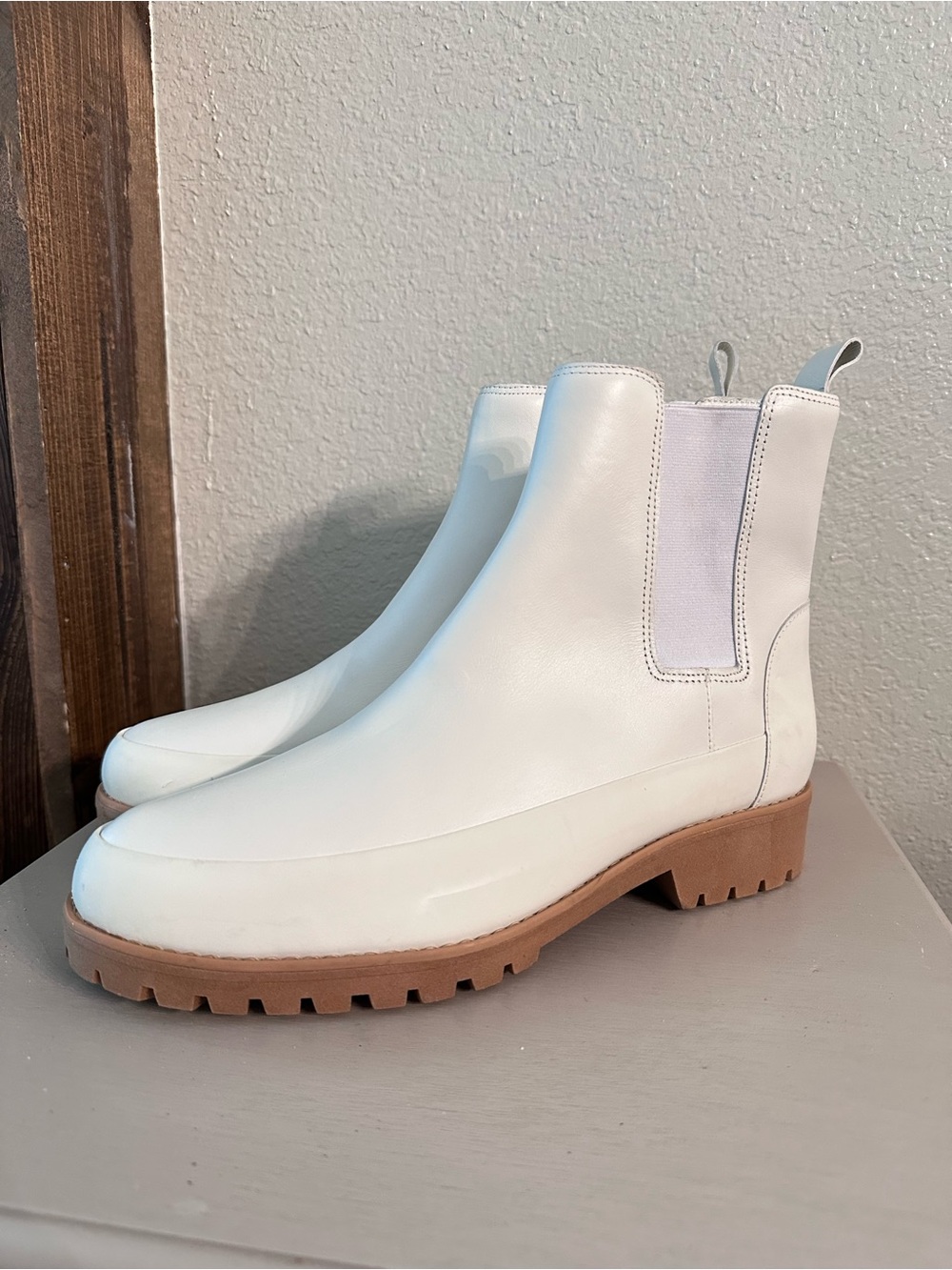 Rebecca Allen Modern White Chelsea Lug Sole Ankle Boots